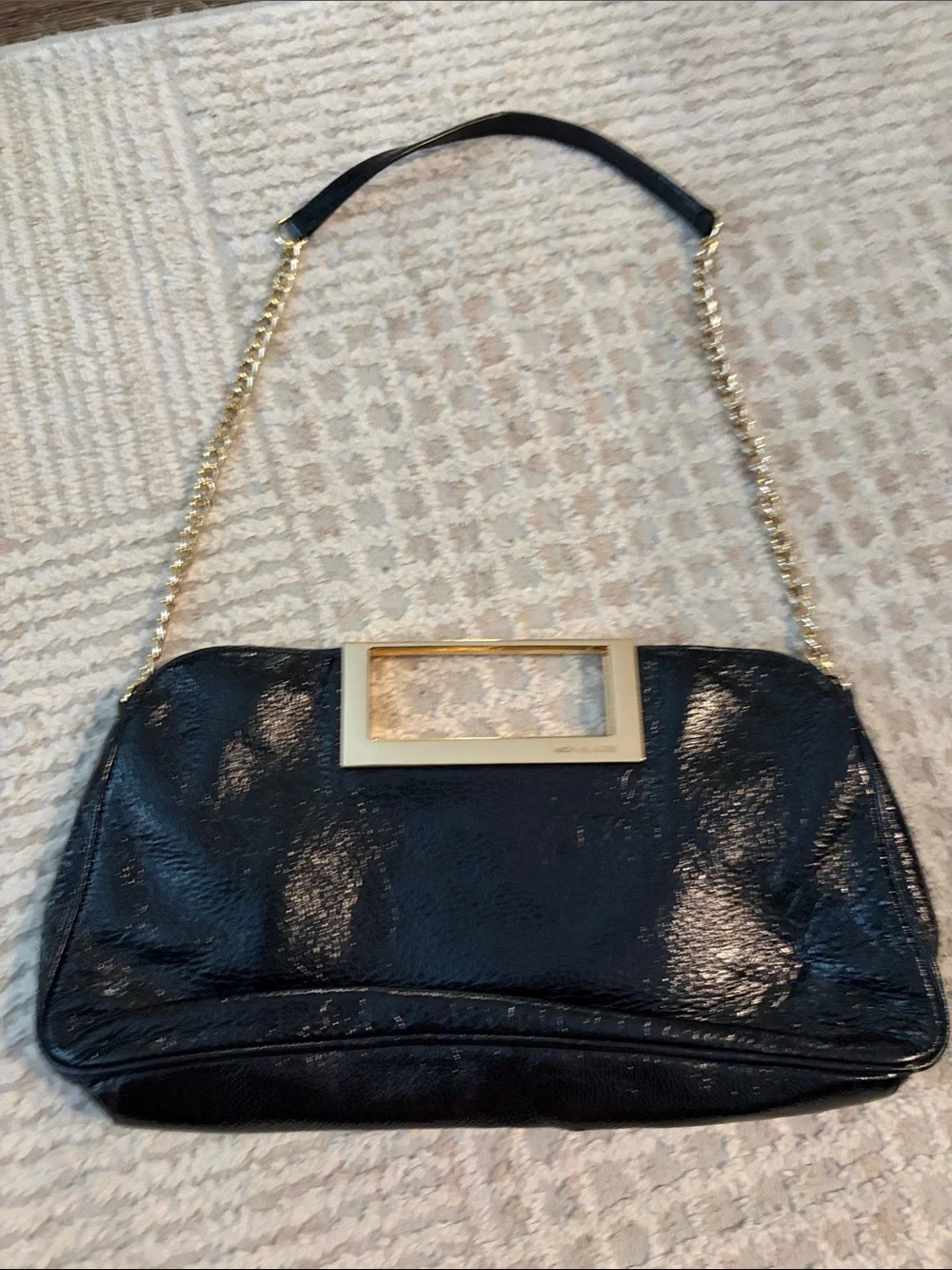 Michael Kors Black Patent Leather Clutch with Gold Accent